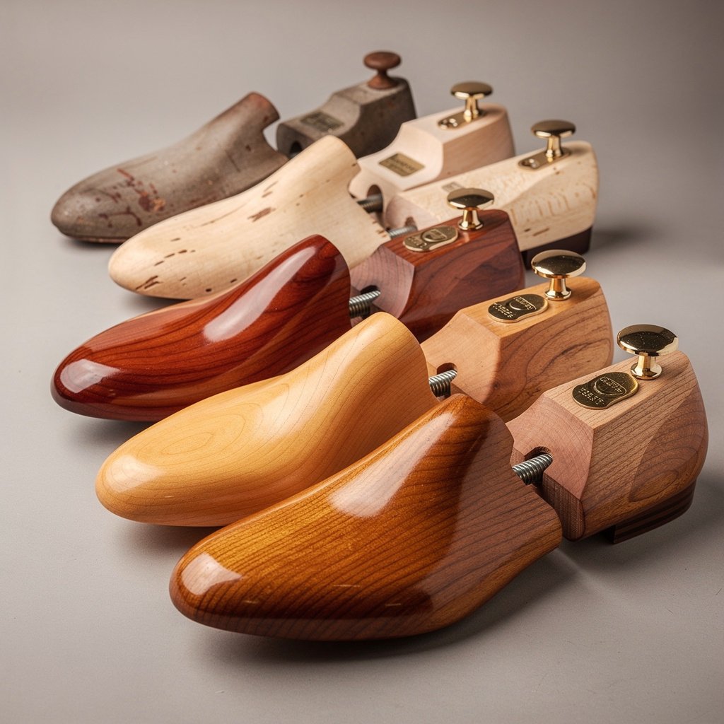 Collection d'embauchoirs en bois de différentes qualités